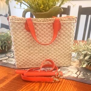 Talbots Straw Woven Bag Trimmed In Orange
